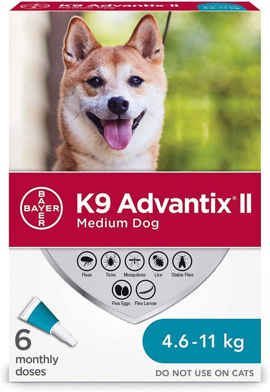 Bayer - K9 Advantix® II Medium Dog Once-A-Month Topical Flea & Tick Treatment - 4.6 to 11KG - 6 Doses