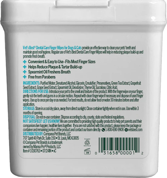 LocalID_71058 Vet's Best - Dental Care Finger Wipes for Dogs and Cats - 50CT