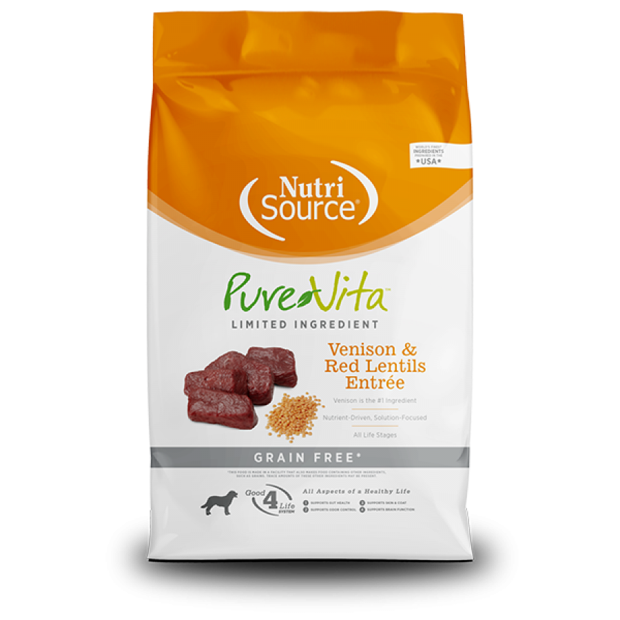 *S.O. - Up to 3 Week Wait* NutriSource - PureVita GF VENISON and RED LENTILS Dry Dog Food - 6.8KG (15lb)