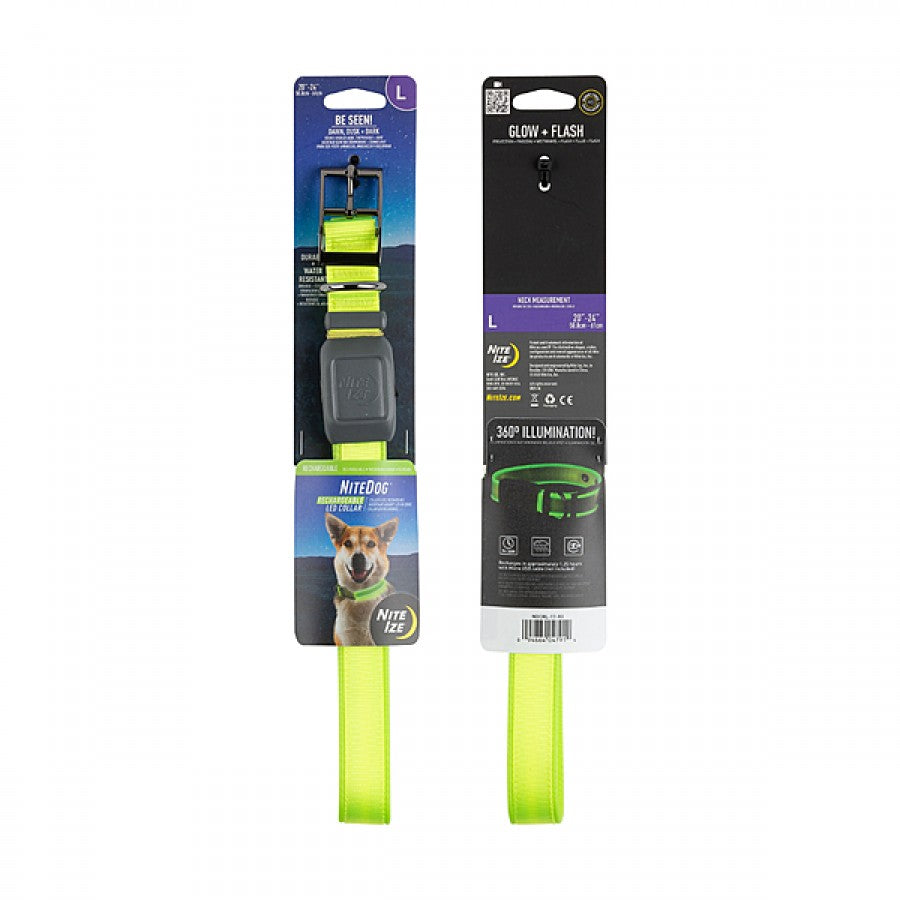 Nite Ize - NiteDog Rechargeable LED Collar - LIME - LARGE - 50.8-61CM (20-24in)