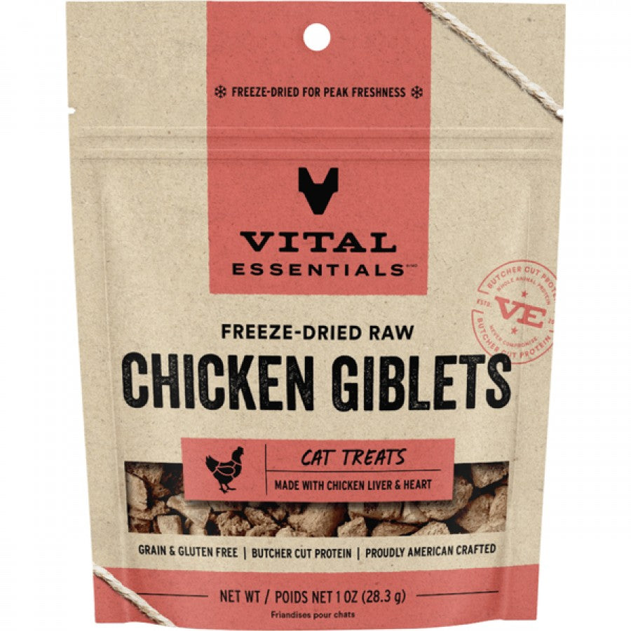 Vital Essentials - Freeze Dried CHICKEN GIBLETS Cat and Dog Treats - 28.3GM (1oz)