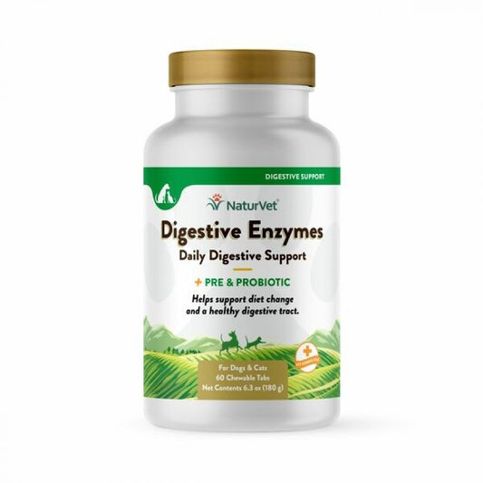 *S.O. - Up to 2 Week Wait* NaturVet - Digestive Enzymes + Probiotic - 180GM (6.3oz) - 60CT