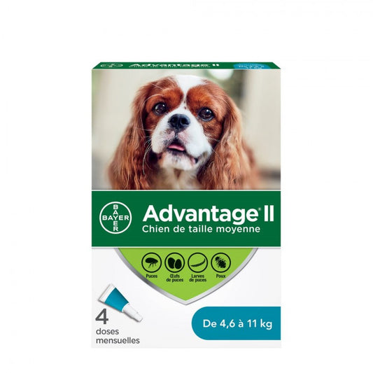 Bayer - K9 Advantage® II Medium Dog Once-A-Month Topical Flea Treatment - 4.6 to 11KG - 4 Doses