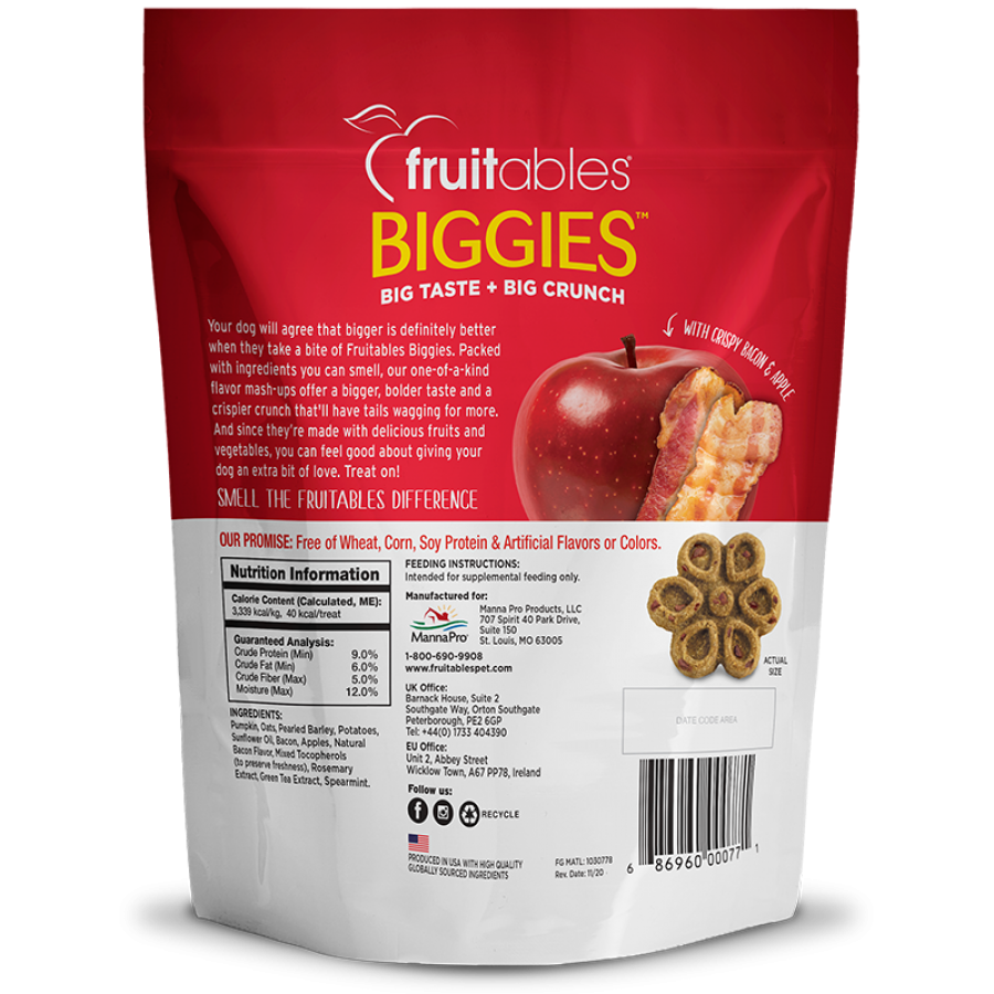 Fruitables - Biggies CRISPY BACON and APPLE Crunchy Dog Treat - 454GM (16oz)