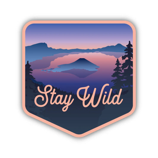 LocalID_70737 Stickers Northwest Inc. - 'Stay Wild' Sunset Lake Sticker - 8.5x8.5CM (3x3in)