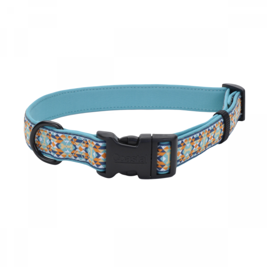 *S.O. - Up to 3 Week Wait* Coastal - Ribbon Weave Neoprene Collar - BONES and TEAL - 5/8 x 8-12in