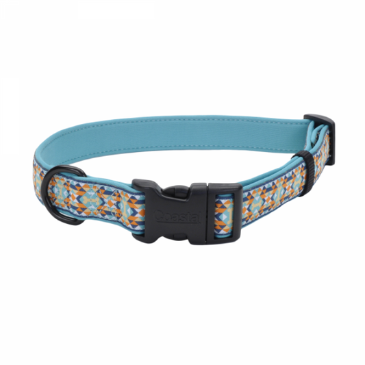 *S.O. - Up to 3 Week Wait* Coastal - Ribbon Weave Neoprene Collar - BONES and TEAL - 5/8 x 8-12in