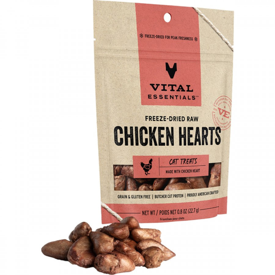 Vital Essentials - Freeze Dried CHICKEN HEARTS Cat and Dog Treats - 22.7GM (0.8oz)