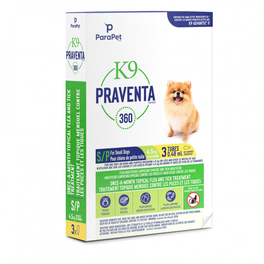 LocalID_71269 Parapet - K9 Praventa 360 Flea & Tick Treatment - SMALL Dogs up to 4.5KG - 3 Tubes