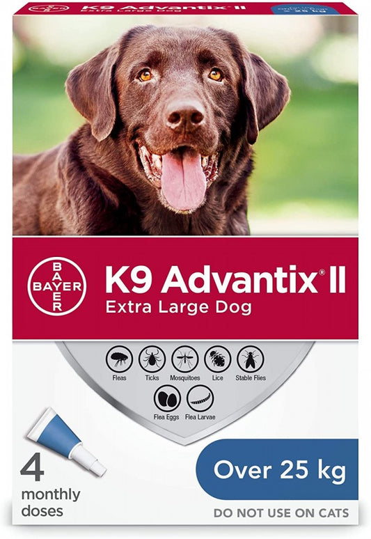 Bayer - K9 Advantix® II Extra Large Dog Once-A-Month Topical Flea & Tick Treatment - Over 25KG - 4 Doses