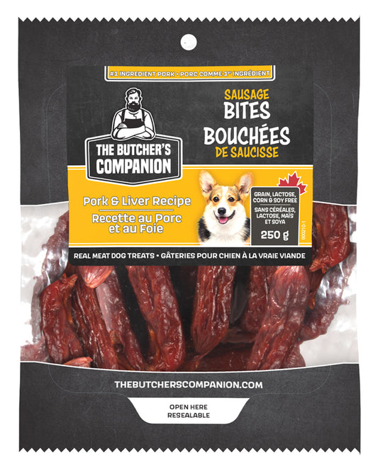 The Butcher's Companion - PORK and LIVER Sausage Links Dog Treats - 250GM (8.8oz)