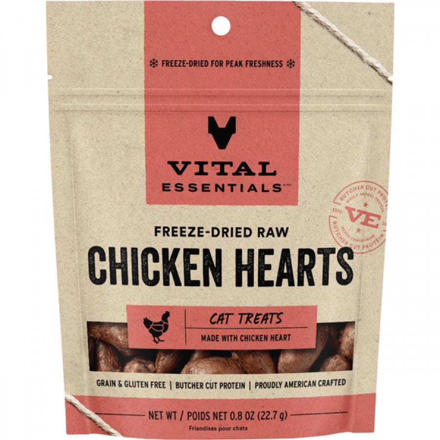 Vital Essentials - Freeze Dried CHICKEN HEARTS Cat and Dog Treats - 22.7GM (0.8oz)