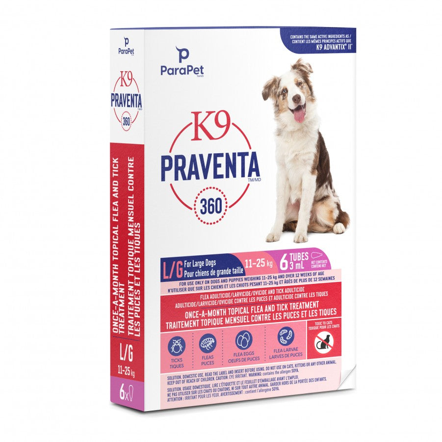 LocalID_71299 Parapet - K9 Praventa 360 Flea & Tick Treatment - LARGE Dogs 11 to 25KG - 6 Tubes