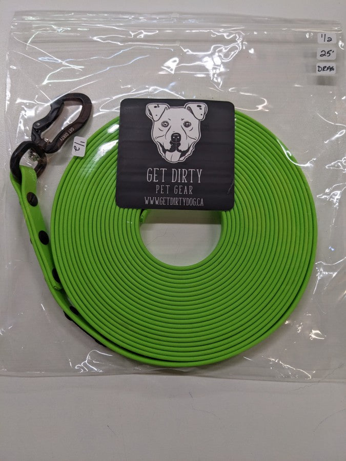 Get Dirty Pet Gear - 1/2" Carabiner Long Line - Biothane - 30' HANDLE