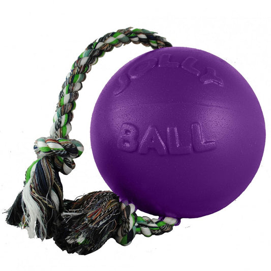 Jolly Pets - Romp N Roll Ball with Rope Dog Toy - PURPLE - 20CM (8in)