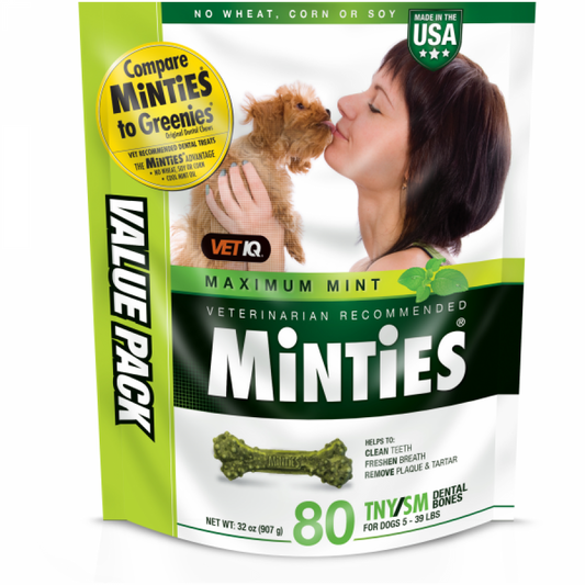 LocalID_69600 VetIQ - Minties Maximum MINT DENTAL Bones Dog Treat - TNY/SM - 907GM (32oz) - 80CT