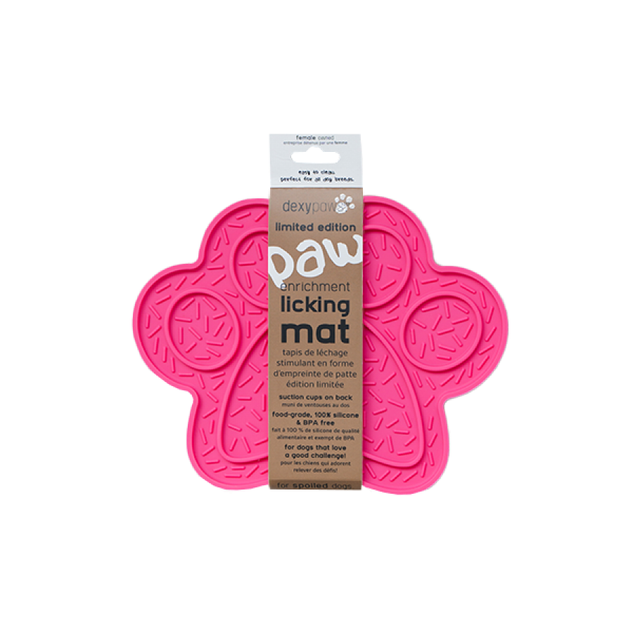 Dexypaws - Dog Lick Mat - PINK PAW - 20.5 x 19 x 1CM (8x7.5x.5in)