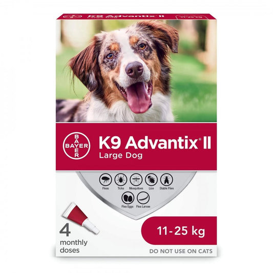 Bayer - K9 Advantix® II Large Dog Once-A-Month Topical Flea & Tick Treatment - 11 to 25KG - 4 Doses