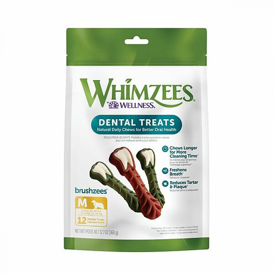 Whimzees - Brushzees Dog Chew - MEDIUM - 360GM (12.7oz) - 12PK