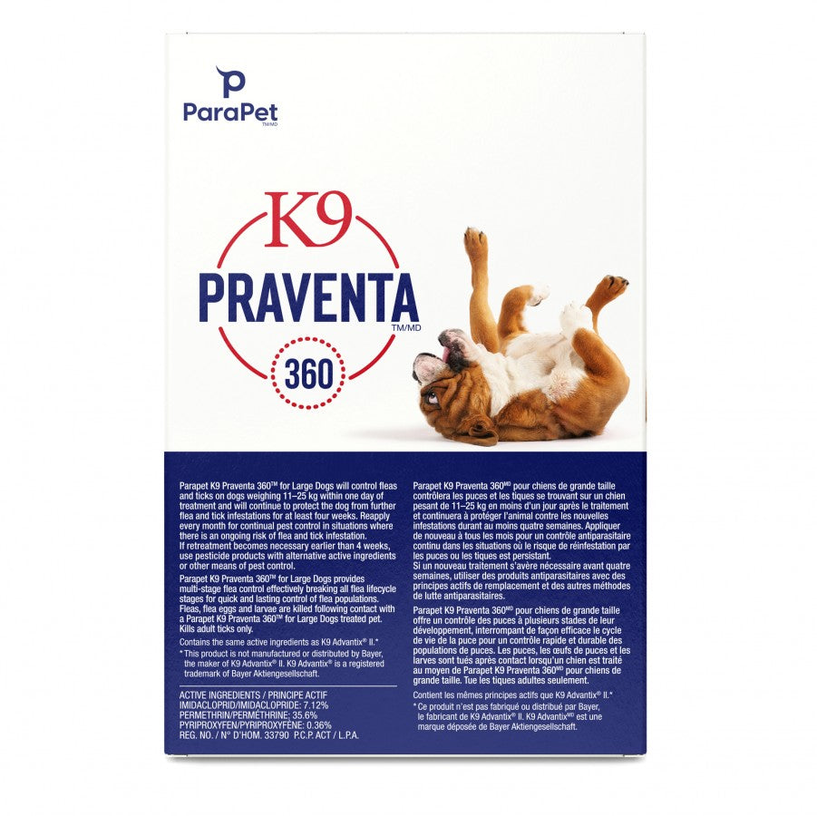 LocalID_71300 Parapet - K9 Praventa 360 Flea & Tick Treatment - LARGE Dogs 11 to 25KG - 6 Tubes