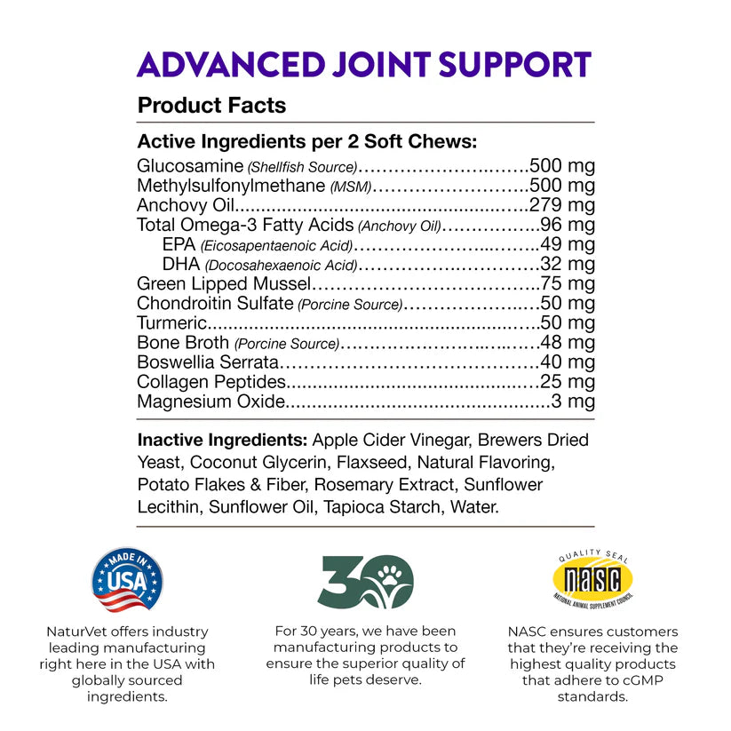LocalID_70917 NaturVet - Advanced Joint Soft Dog Chews - 216GM (7.6oz) - 90CT