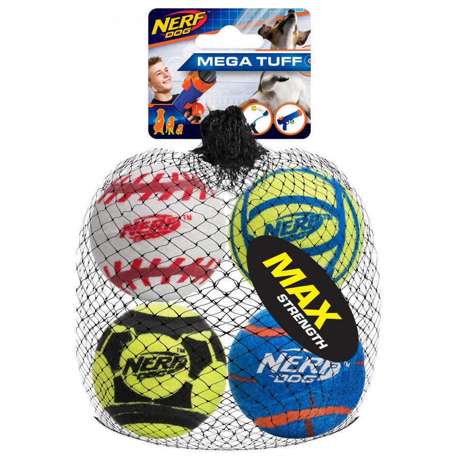 Nerf - Dog Solid Tuff Sports Balls - MEDIUM - 6.4CM (2.5in) - 4PK