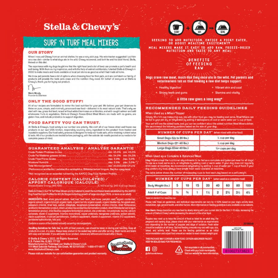 *S.O. - Up to 2 Week Wait* Stella and Chewys - FD SURF & TURF Meal Mixers Dog Food - 510GM (18oz)