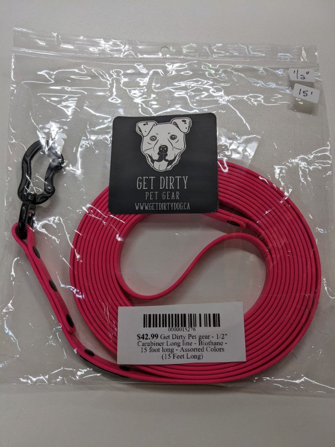 Get Dirty Pet Gear - 1/2" Carabiner Long Line - Biothane - 10' HANDLE