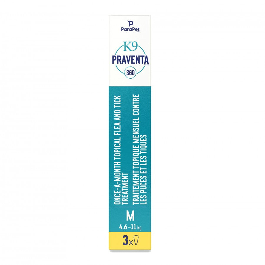 LocalID_71277 Parapet - K9 Praventa 360 Flea & Tick Treatment - MEDIUM Dogs 4.6 to 11KG - 3 Tubes