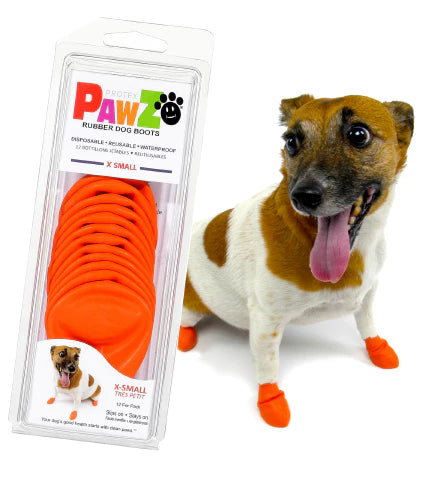 Pawz - Rubber Dog Boots - ORANGE - XSMALL - Up to 5CM (2in) - 12PK