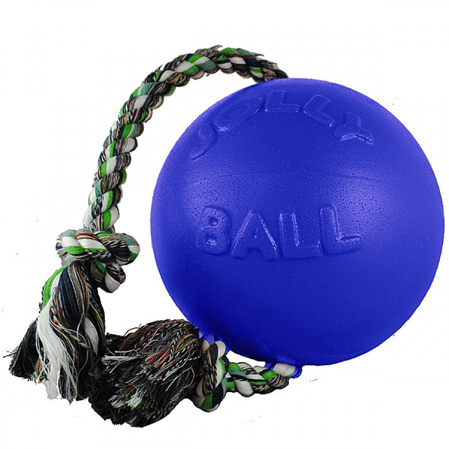 Jolly Pets - Romp N Roll Ball with Rope Dog Toy - BLUE - 20CM (8in)