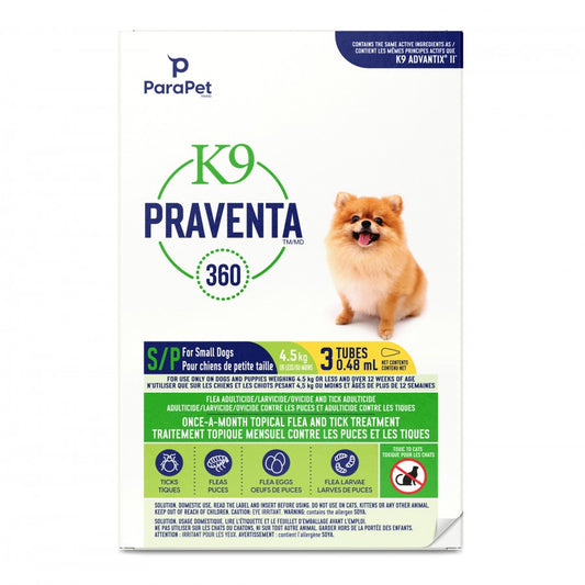 LocalID_71267 Parapet - K9 Praventa 360 Flea & Tick Treatment - SMALL Dogs up to 4.5KG - 3 Tubes