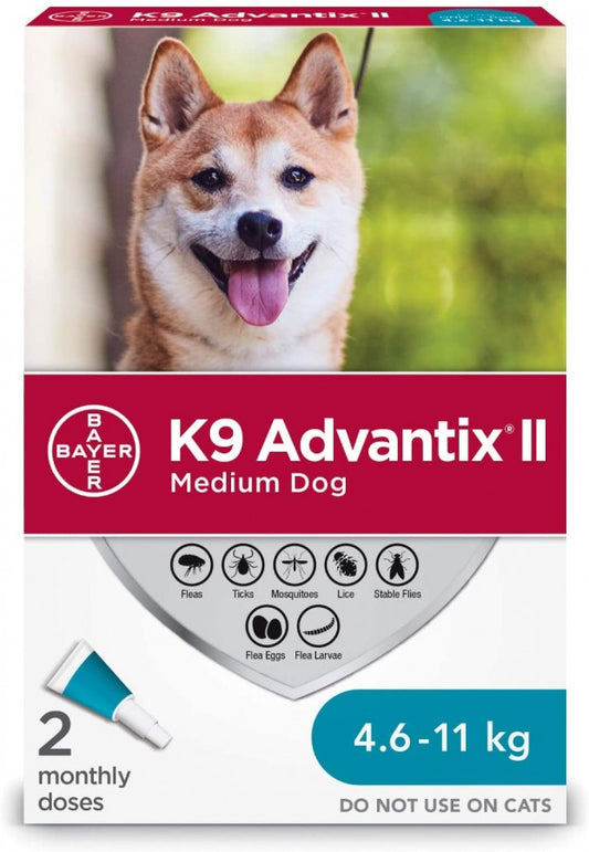 Bayer - K9 Advantix® II Medium Dog Once-A-Month Topical Flea & Tick Treatment - 4.6 to 11KG - 2 Doses