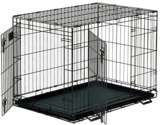 LocalID_46686 Unleashed - Double Door Dog Crate Epoxy Black - Medium