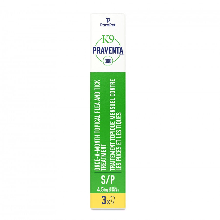 LocalID_71271 Parapet - K9 Praventa 360 Flea & Tick Treatment - SMALL Dogs up to 4.5KG - 3 Tubes
