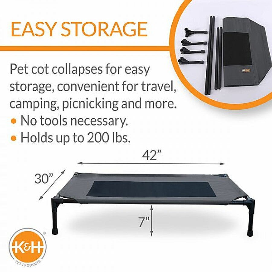 K and H - Pet Cot Mesh - CHARCOAL - LARGE - 76 x 107 x 17.8CM (30x42x7in)