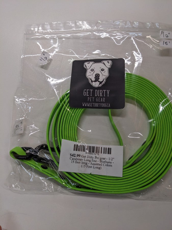 Get Dirty Pet Gear - 1/2" Carabiner Long Line - Biothane - 10' HANDLE