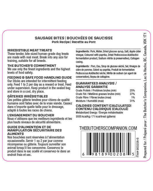 LocalID_69022 The Butcher's Companion - PORK SAUSAGE LINKS Dog Treats - 250GM (8.8oz)