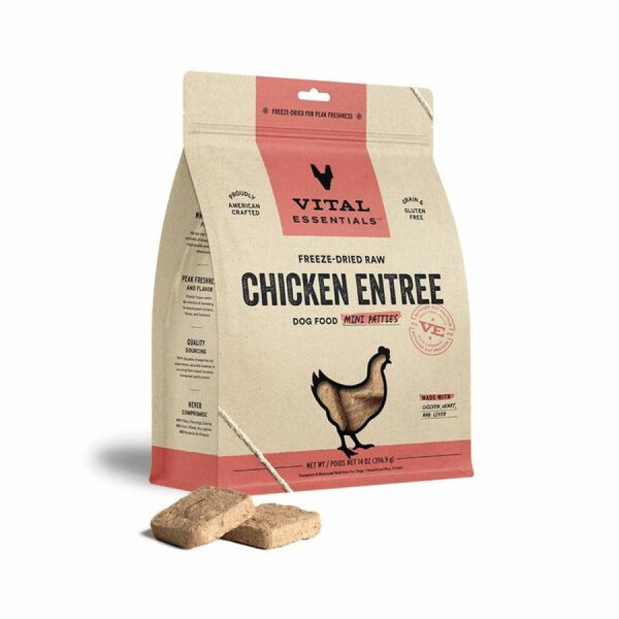 Vital Essentials - Freeze Dried Raw CHICKEN ENTREE Mini Patties Dog Food - 396.9GM (14oz)