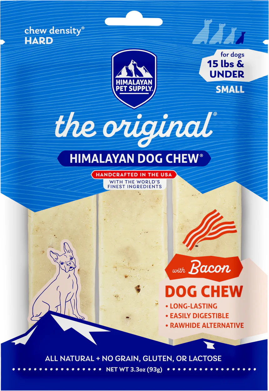 Himalayan Dog Chew - SMALL Yaky BACON Flavor Dog Chew - Up to 15LBS - 93GM (3.3oz) - 3PK