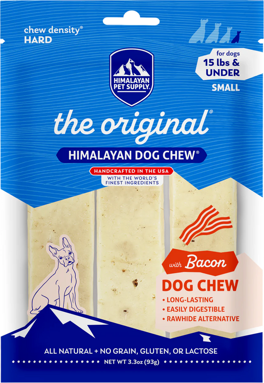 Himalayan Dog Chew - SMALL Yaky BACON Flavor Dog Chew - Up to 15LBS - 93GM (3.3oz) - 3PK