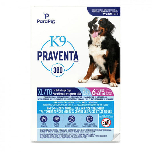 LocalID_71303 Parapet - K9 Praventa 360 Flea & Tick Treatment - XLARGE Dogs over 25KG - 6 Tubes