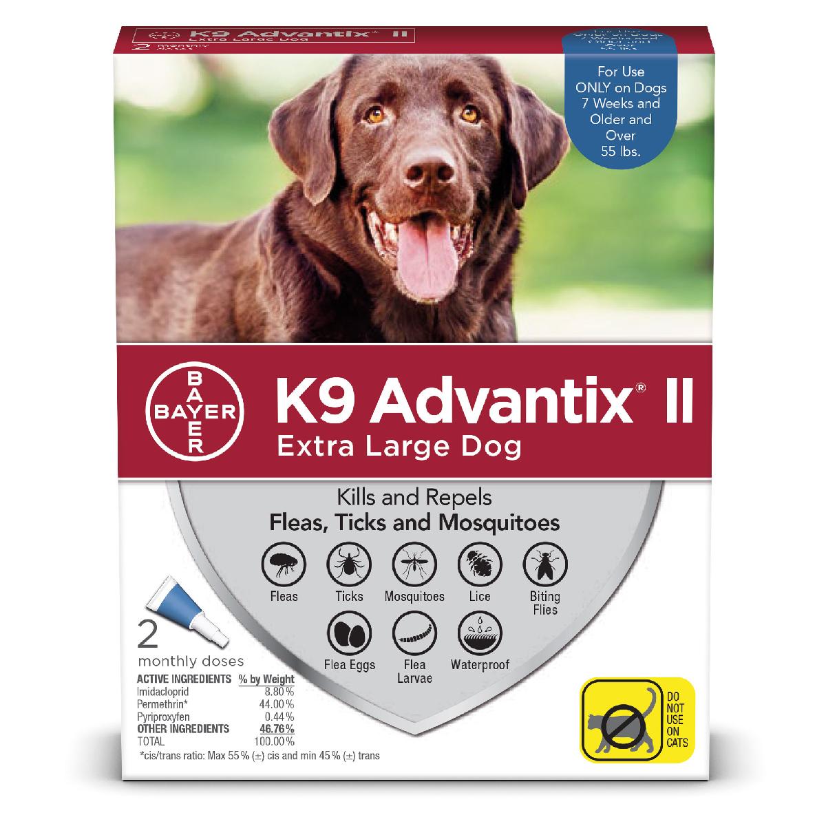 *S.O. - Call for Estimated Arrival* Bayer - K9 Advantix® II Extra Large Dog Once-A-Month Topical Flea & Tick Treatment - Over 25KG - 2 Doses