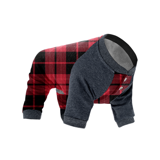 *DISC* Canada Pooch - Frosty Fleece Onesie - RED PLAID - Size 26