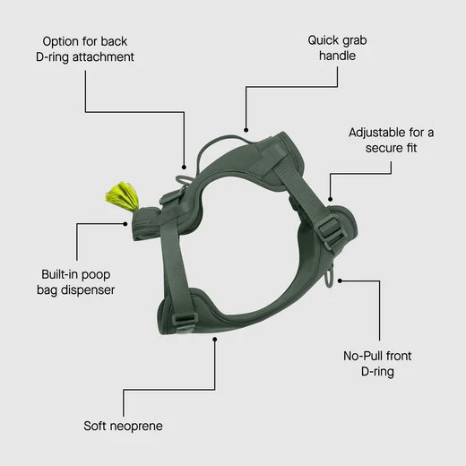 *DISC* Canada Pooch - Core Everything Harness with Poop Bag Dispenser - FOREST GREEN - XLARGE