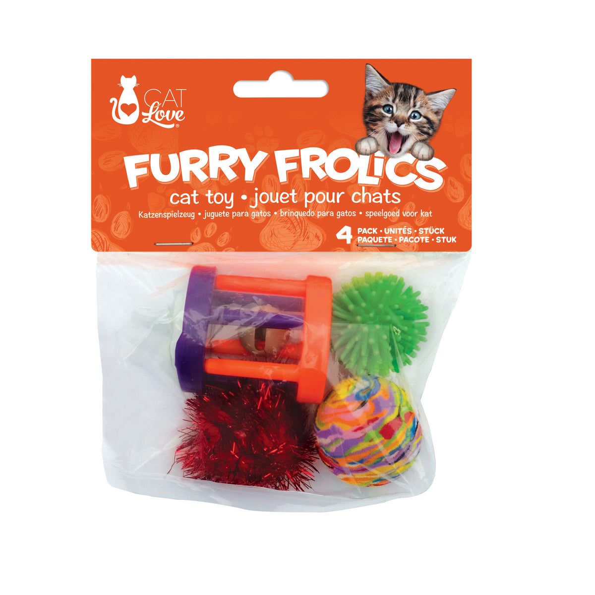*DISC* Cat Love - Furry Frolics Cat Toy - Assorted Cat Toys - 4PK