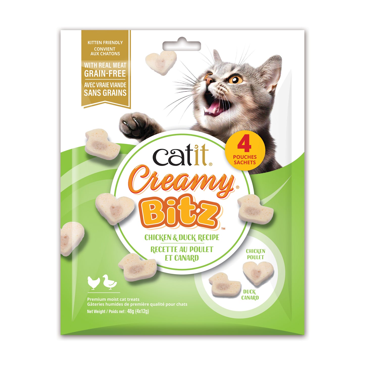 Catit - Creamy Bitz Soft Cat Treats - CHICKEN and DUCK Recipe - 48GM (1.7oz) - 4PK