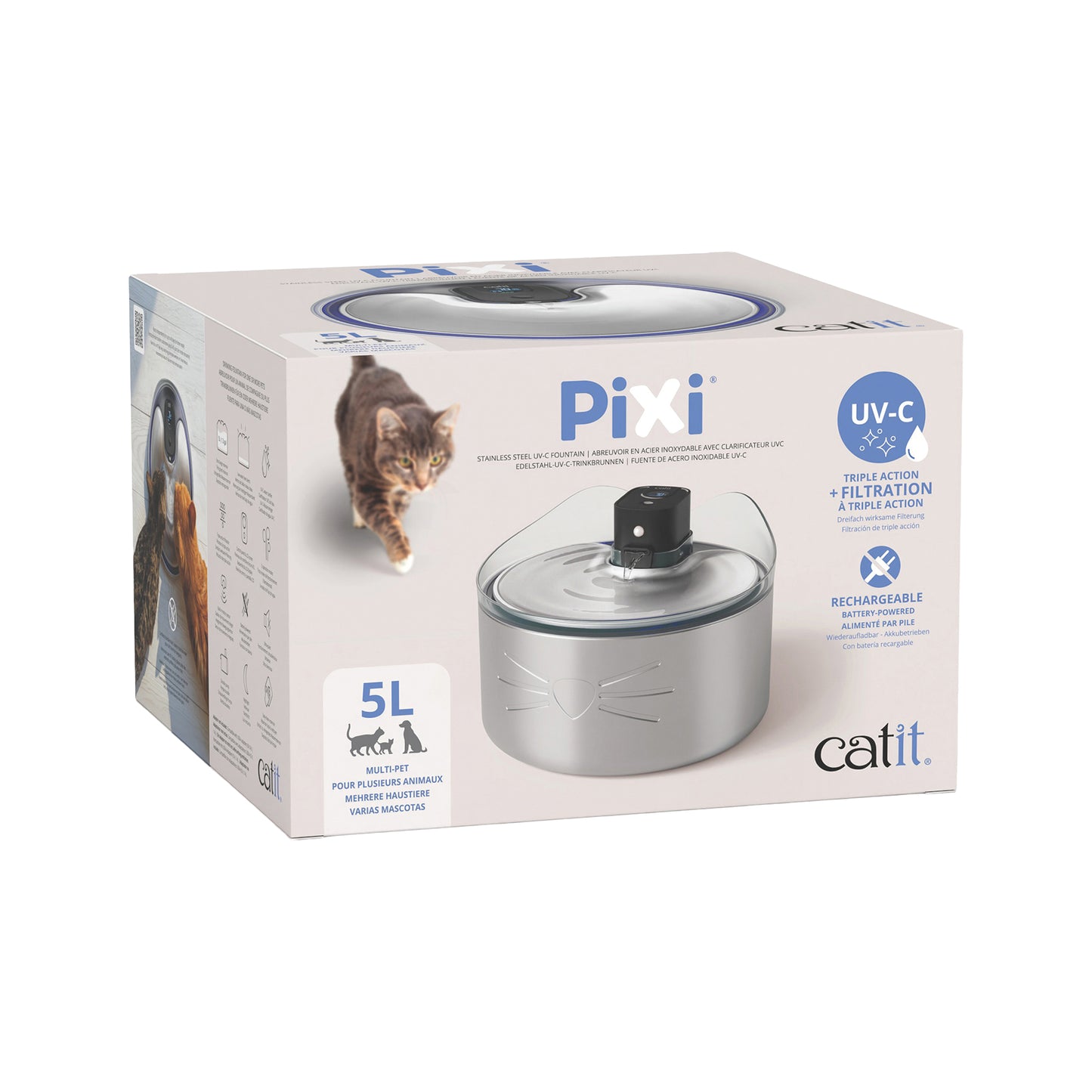 Catit - PIXI Cordless Stainless Steel UV-C Drinking Fountain - 5L (1.3gal)