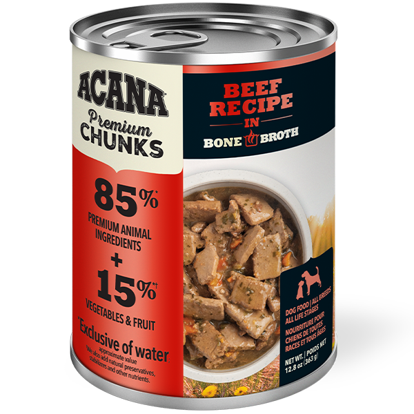 Champion Foods - Acana - Premium Chunks BEEF Recipe in Bone Broth Wet Dog Food - 363GM (12.8oz)