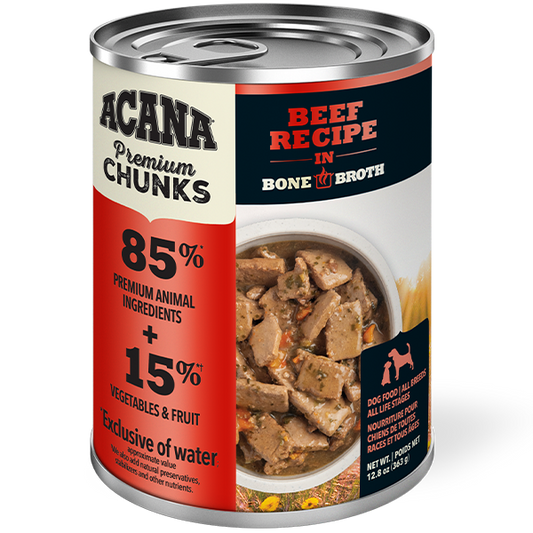 Champion Foods - Acana - Premium Chunks BEEF Recipe in Bone Broth Wet Dog Food - 363GM (12.8oz)